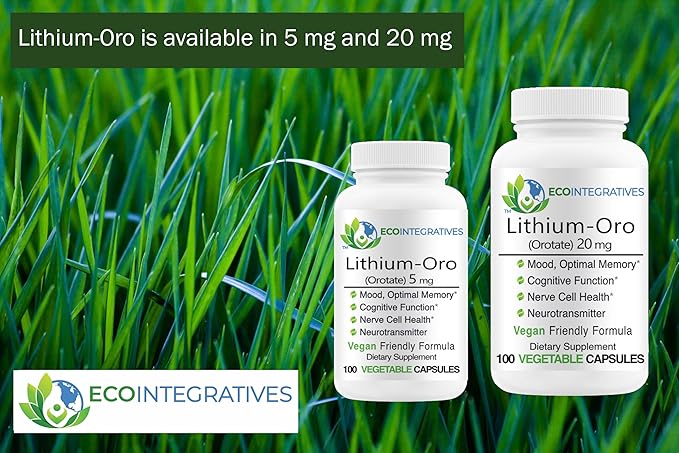 Lithium Oro 20 mg, Supports Healthy Mood Emotional Wellness, Behavior, and Memory. Bioavailable, 100 Caps (Elemental Lithium Orotate)