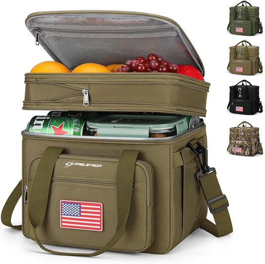 Maelstrom Lunch Box, 23L Insulated Lunch Bag, Expandable Double Deck Cooler Bag, Lightweight Leakproof Tote Bag With Side Tissue Pocket, Suit For Men and Women (H Khaki with DIY Hook-and-Loop)