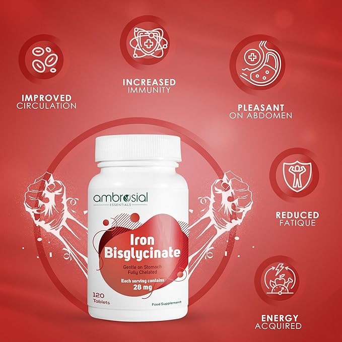 Ambrosial Iron Bisglycinate 28Mg Tablets Pack of 1-120 Tablets