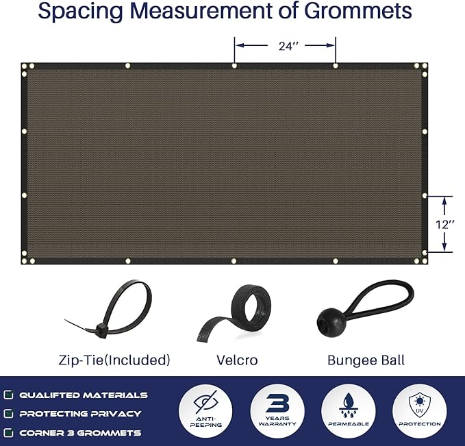 Windscreen4less Privacy Fence Screen Heavy Duty Windscreen Fencing Mesh Fabric Shade Net Cover with Brass Grommtes for Outdoor Wall Garden Yard Pool Deck, 8'x147' Brown