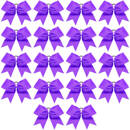 Cheer Bows, Caenagrion 18 Pcs 8'' Purple Large Cheer Hair Bows Ponytail Holder Elastic Band Handmade For Cheerleaders Teen Girls