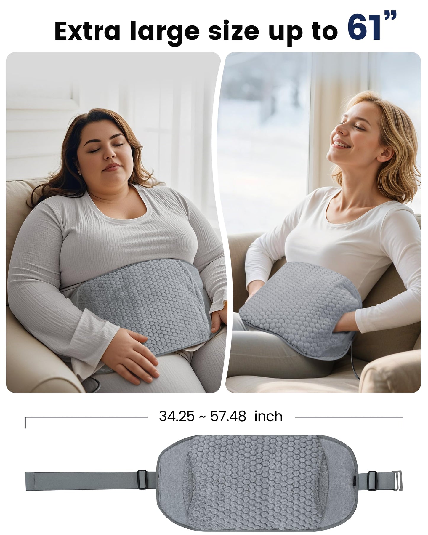 COMFIER Heating Pad for Back Pain Relief,Lower Back Massager with Heat with Hand Warmer Pocket,Extra-Large Size 61",Back Heating Pad for Period Cramps,Fast Heat Pad,Gifts for Women Men Mom Dad