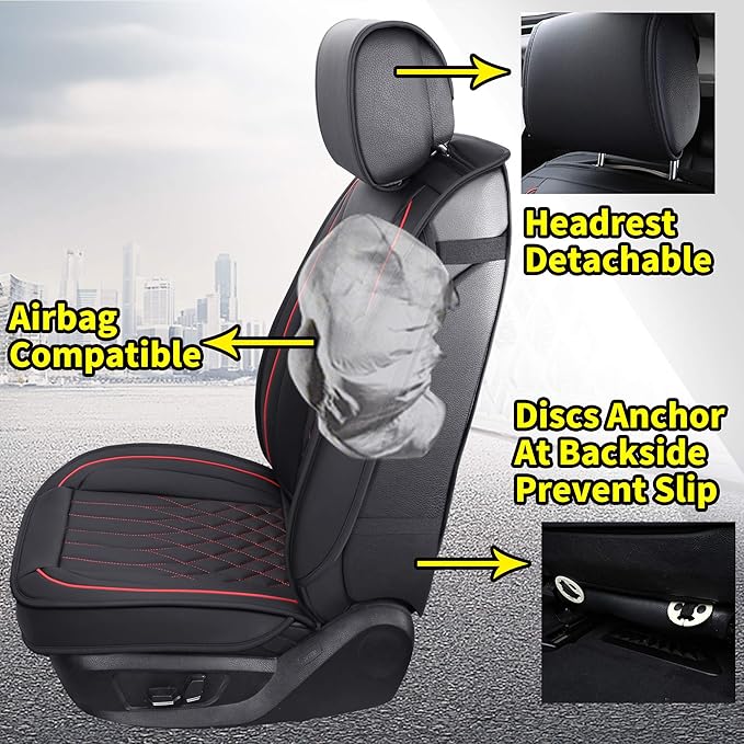 Aierxuan Front Car Seat Covers Universal Fit for Honda Civic Accord Crv, Toyota Camry Prius Rav4 Corolla, Kia, Lexus, Nissan, Mazda, Jeep Cherokee and Most Cars, with Waterproof Leather(Black and Red)