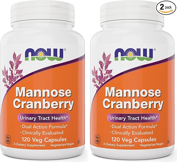 NOW Foods Mannose Cranberry, 120 Capsules (Pack of 2) - with PAC - 450mg dMannose, 250mg Whole Cranberry - Urinary Tract Health* - Vegan Friendly Supplement, Non-GMO