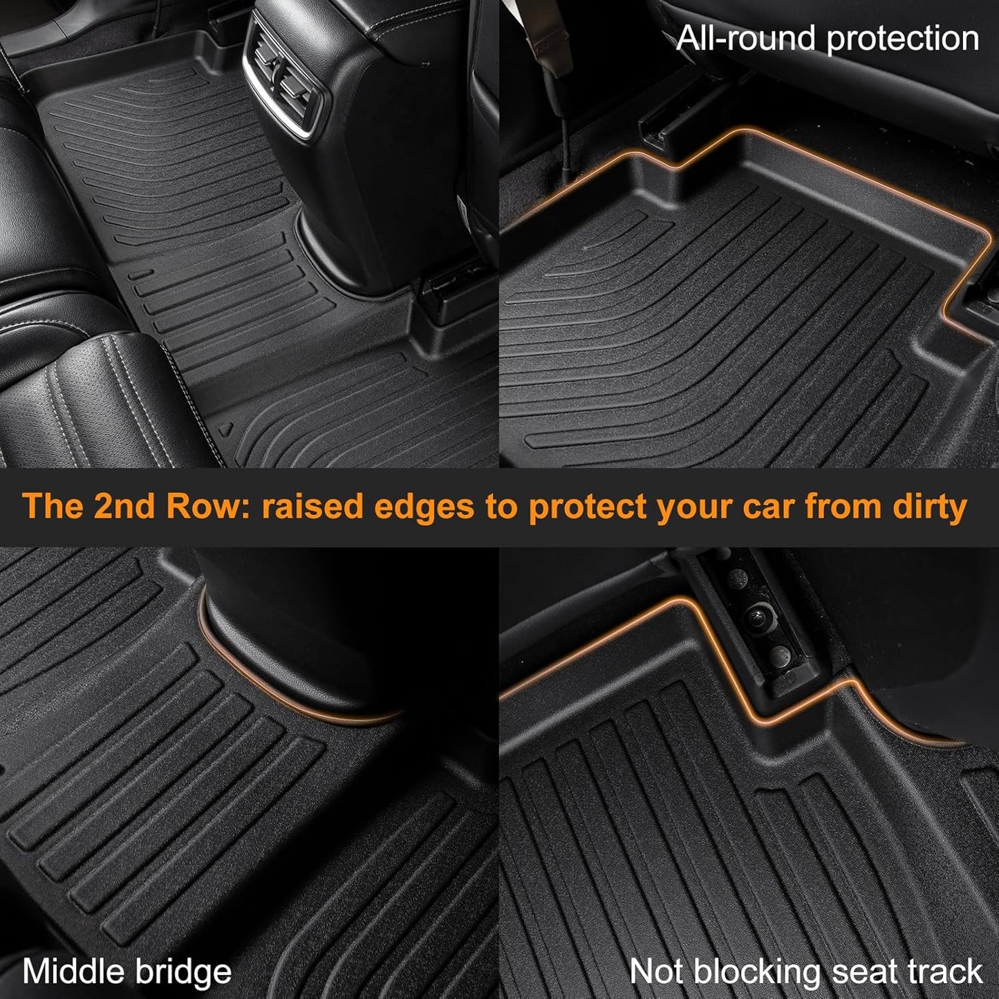 Binmotor-Floor Mats & Cargo Liner for Ford Expedition Max 2021-2025 (Only for 8 Seats with 2nd Row Bench Seat), TPE All Weather Car Mats for Expedition Max Accessories Cargo Trunk Mat