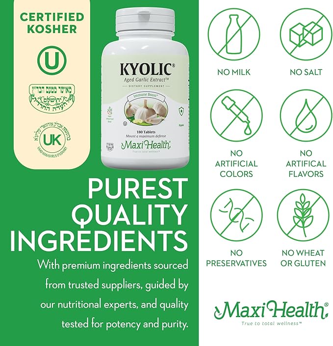Maxi Health Kyolic Organic Garlic Supplement - Kosher Garlic Tablets with Kyolic Aged Garlic Extract for Immune Support - Vegetarian Garlic Pills (360 Count)