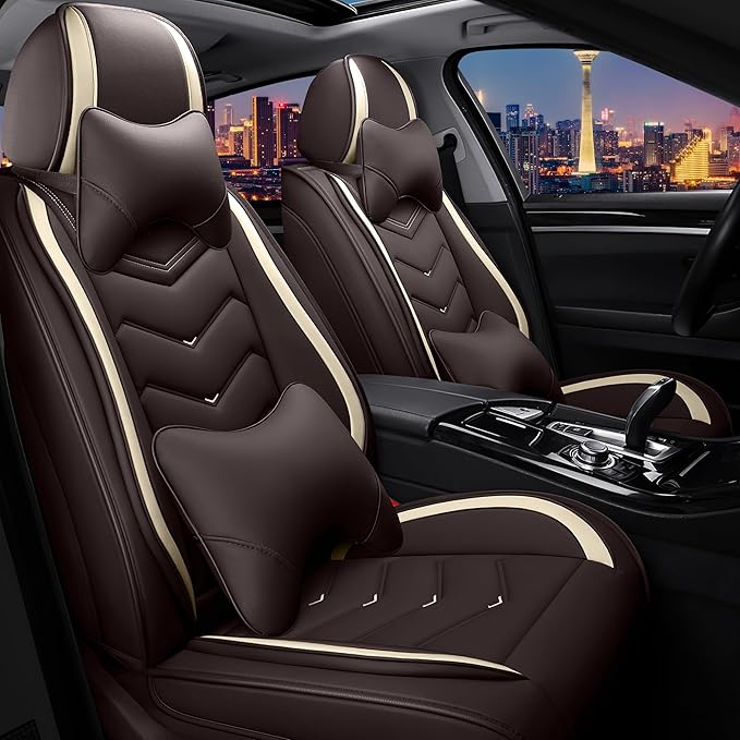 CTDS Car Seat Covers for Hyundai Kona 2018-2026, Stylish Sport Seat Cover, Premium Nappa Leather Car Seat Cover. Automobile Seat Covers Sets.(Luxury 2 Seats/Coffee Color)