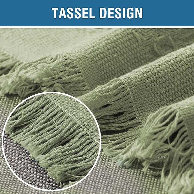 H.VERSAILTEX Cotton Sofa Covers Couch Cover Sofa Slipcover for Most Shape Sofas, Feature Thick Woven Jacquard Seamless with Tassels, Multi-Use Decorative for Couch (Medium: 71" x 91", Sage)
