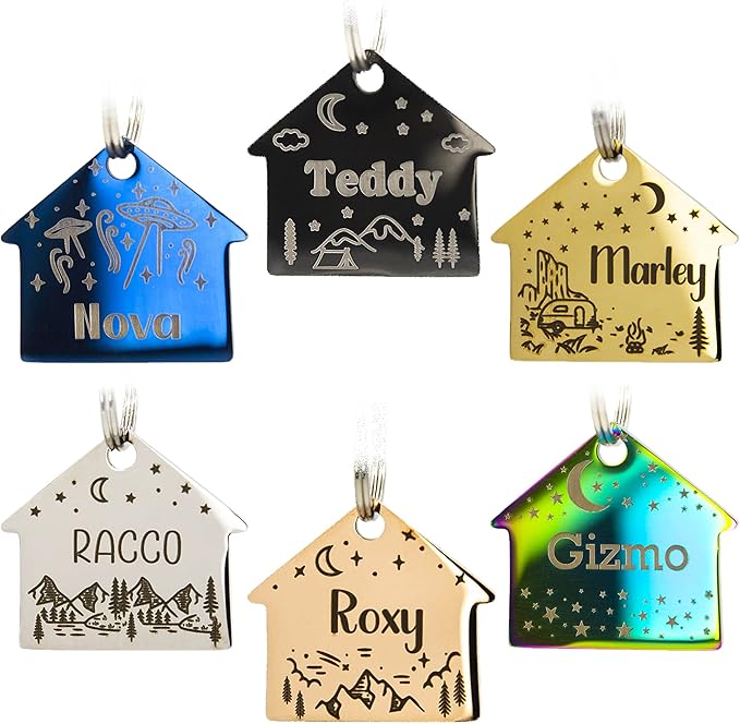 Personalized Dog Tag with 5 Lines of Custom Deep Engraved Durable Stainless Steel Pet ID Name Tag Designer Regular Size House