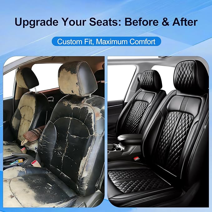 Fit Mazda 3 Car Seat Covers (Front Pair) for Select Mazda 3 2010-2019 - Premium Full Coverage Leather, Airbag Compatible, Waterproof & All Weather Breathable Seat Cushion Protector, Black