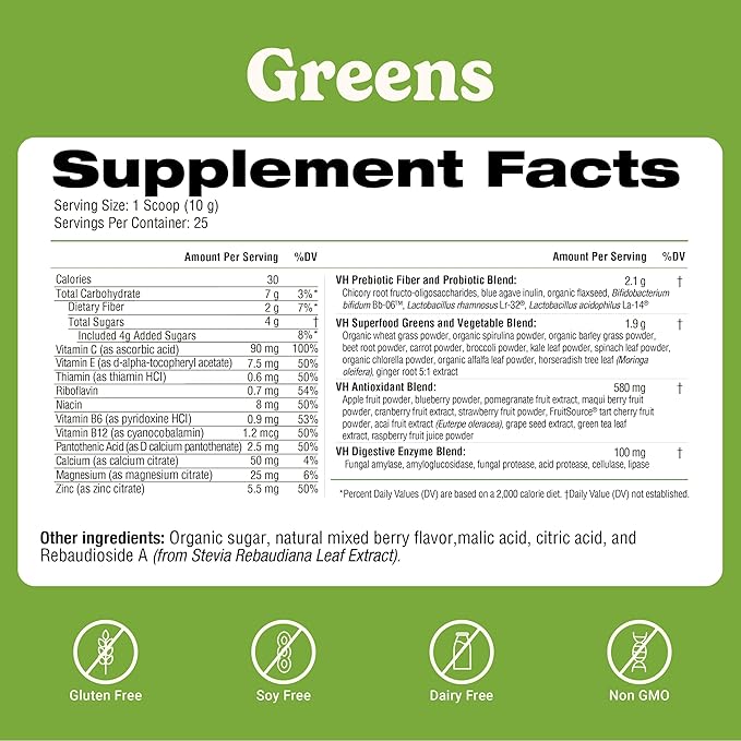 VitaHustle ONE Superfood Super Greens Powder Berry Flavor (25 Servings (Pack of 2))