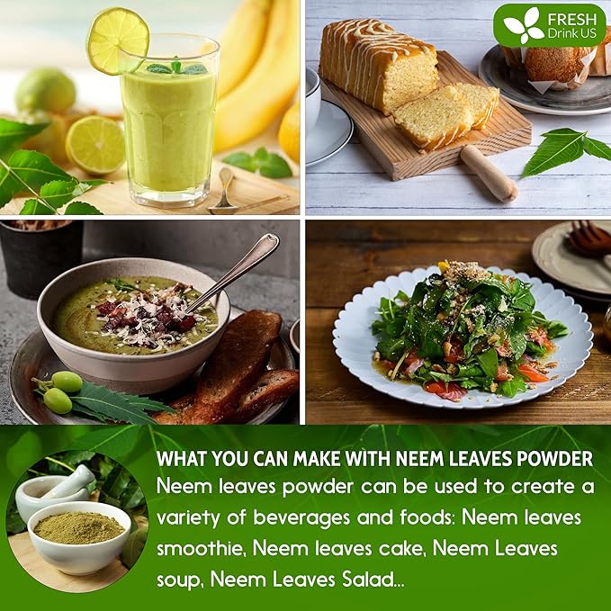 FreshDrinkUS, Premium 10oz Neem Leaf Powder, 100% Natural and Pure from Neem Leaves Dried, for Hair and Skin, No Additives, No Gluten, No Sugar, Vegan
