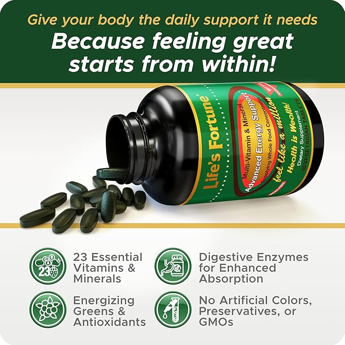 Life's Fortune Multivitamin All Natural Energy Source Supplying Whole Food Concentrates, Antioxidants, Amino Acids, Enzymes, Trace Minerals & More (90 Count (Pack of 1))