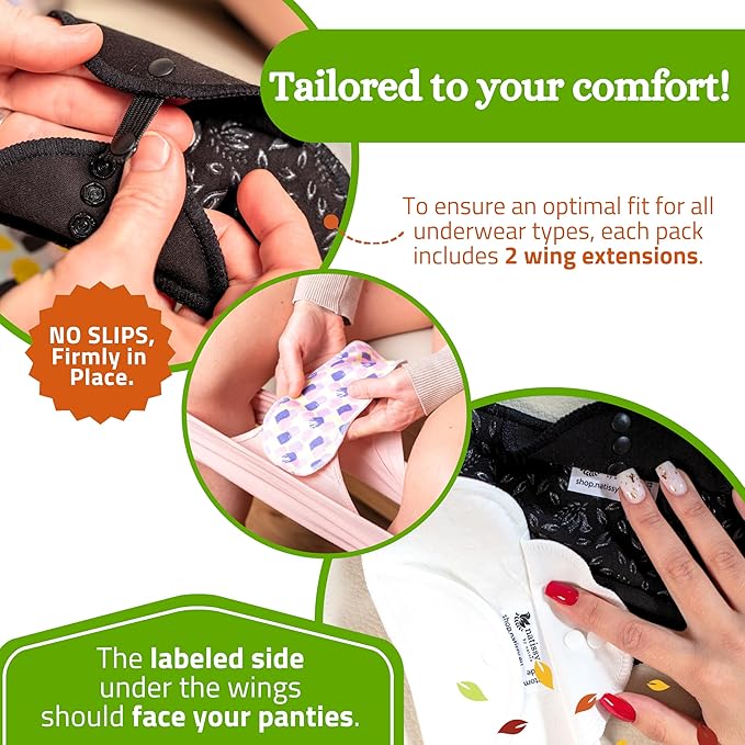 Non-Slip Organic Reusable Panty Liners for Women & Teens (Medium, 7-Pack); High-Temp Washable Cotton Cloth Liners; Stay Fresh & Dry, for Daily Vaginal Discharge Only; 100% Breathable (no PUL/TPU)