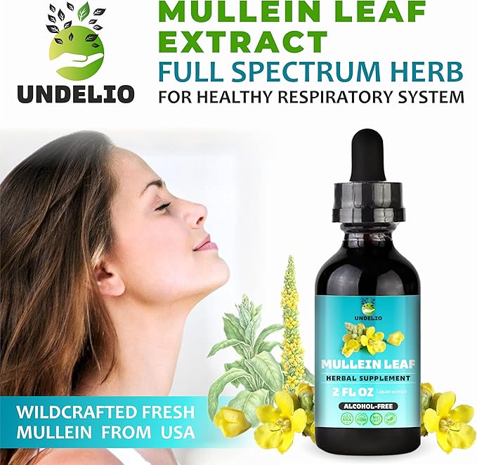 Undelio's Herbal Mullein Leaf Extract - Organic & Alcohol-Free Tincture for Respiratory, Lung, Sleep & Digestive Support - Non-GMO, Vegan - 2 fl. Oz for Immune Health & Lung Detox