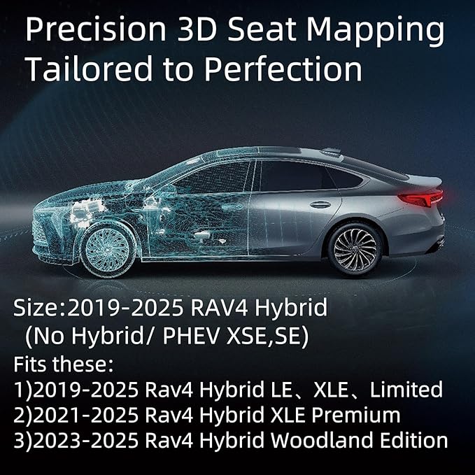 EKR Rav4 Seat Covers Custom Fit for Toyota Rav4 (Only Hybrid) 2019-2025 LE,XLE,XLE Premium,Limited,Woodland Edition, Leather Car Seat Cover Full Set for SUV,Faux Leather(Black with Blue Piping)