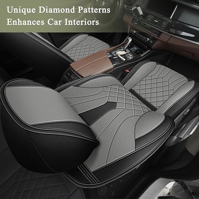 Full Set Car Seat Covers for Subaru Outback SUV 2010-2025 2026 - Breathable Perforated Faux Leather - Compatible with airbags - Black&Grey