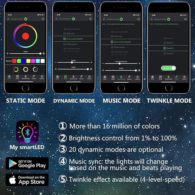 Starlight Headliner Kit Fiber Optic Lights Star Lights for Car with Remote APP Control Twinkle Music Mode RGBW Sound Activated 400Pcs*0.03in*9.8ft