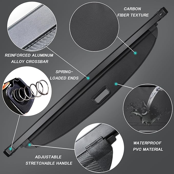Cargo Cover for Hyundai Ioniq 5 2026 2025 2024 2023 2022 Accessories Retractable Trunk Cover Security Shielding Shade Cargo Luggage Cover Trunk Privacy Protection (Carbon Fiber Texture)