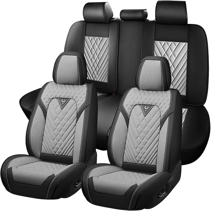Truck Seat Covers for Nissan Frontier 2009-2026, Waterproof Premium Leather Full Coverage Car Seat Cover, Muscle Sport Style Auto Interior Seat Cover Sets (Full Set/Black Gray)