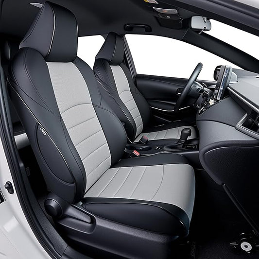HKZ Fit RAV4 Car Seat Cover Set for 2013 2014 2015 2016 2017 2018 Toyota RAV4 Limited XLE SE Platinum Adventure-Leather(Black+Grey)