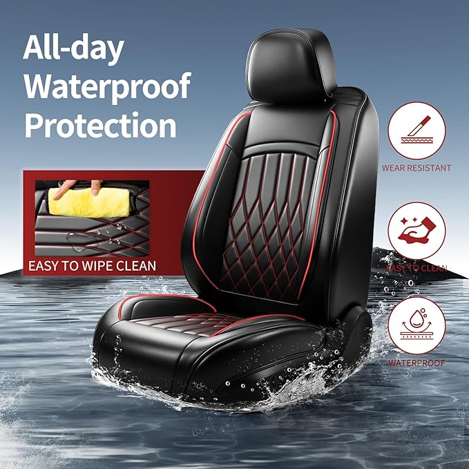 Fit RDX Car Seat Covers for Acura RDX 2010-2026 - Premium Leather, Waterproof, All-Weather, Airbag Compatible, Breathable, Easy Install, Seat Protectors, Only 2 Front seat Covers, Redline