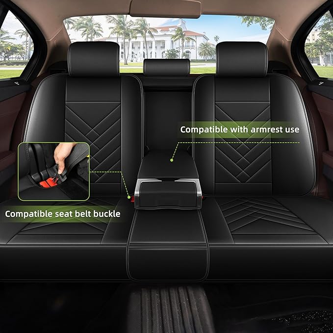 AOMSAZTO Car Seat Covers Full Set Fit for Nissan Juke 2011-2017 Waterproof Faux Leather Car Seat Cushions Automotive 5 Seat Covers Set（Black）