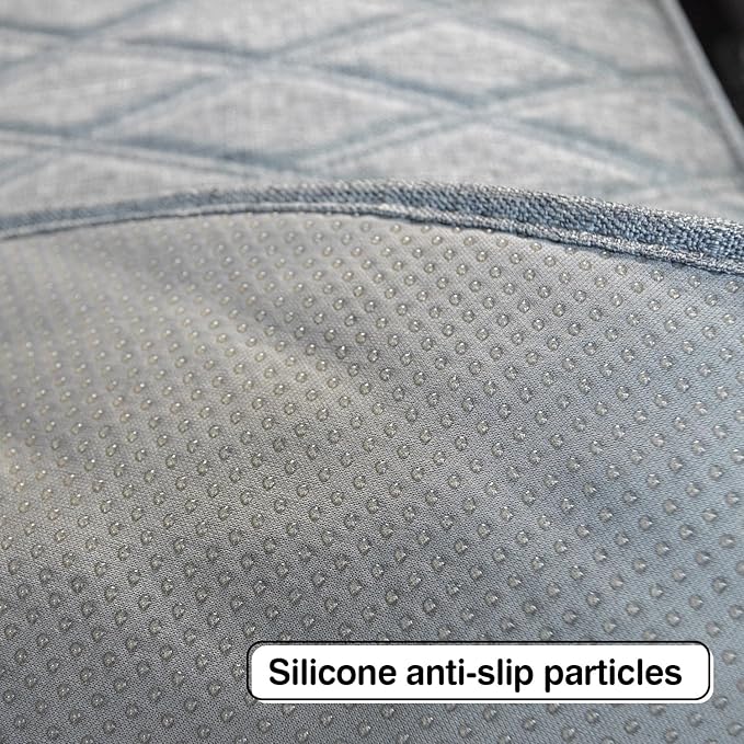 Universal Grey Anti-Slip Rear Car Seat Cover Size S - Faux Linen Bottom Bench Seat Cushion Fits Most of Vehicles Cars Truck SUV Van - Automotive Long Back Seats Protectors with Storage Pocket