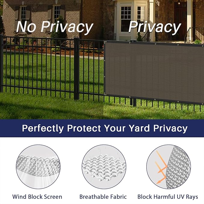 Windscreen4less Privacy Fence Screen Heavy Duty Windscreen Fencing Mesh Fabric Shade Net Cover with Brass Grommtes for Outdoor Wall Garden Yard Pool Deck, 8'x147' Brown