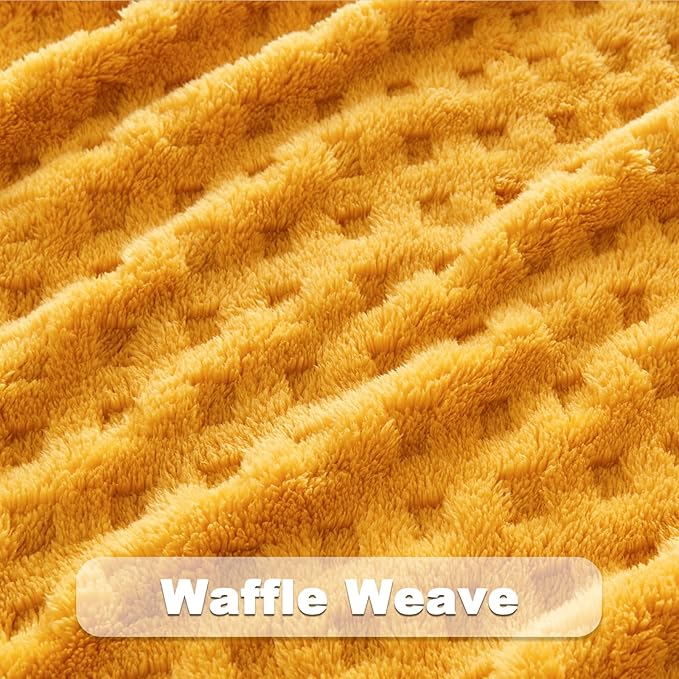 NEWCOSPLAY Super Soft Twin Blanket Yellow Premium Silky Flannel Fleece 3D Waffle Checkered Lightweight Bed Blanket All Season Use (Mustard Yellow, Twin(60"x80"))