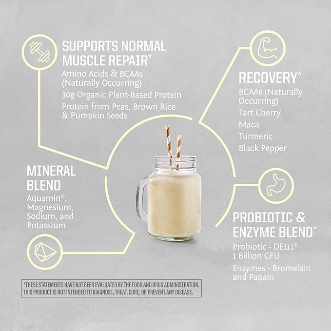 Sunwarrior Organic Plant Based Protein Powder | Vegan Organic Protein Powder with BCAA Amino Acids Plus Recovery Minerals & Botanicals | Non-GMO Soy Dairy & Gluten Free (Vanilla, 45 Servings)