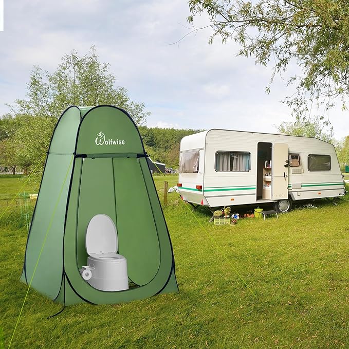WolfWise Portable Pop Up Privacy Shower Tent, Spacious Changing Room, Dressing Room, Sun Sunshade Canopy Outdoor Rain Shelter, Backpack Privacy Shelters for Camping, Hiking, Beach, Toilet, Large Green