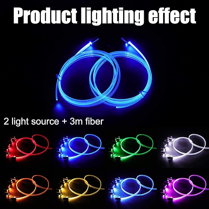 Car Ambient Lighting Optic Fiber 64 Colors Music Sound Active with RF Remote Controller + APP Control Car Decorative Atmosphere Lighting Kit DC 12V 1W 3m