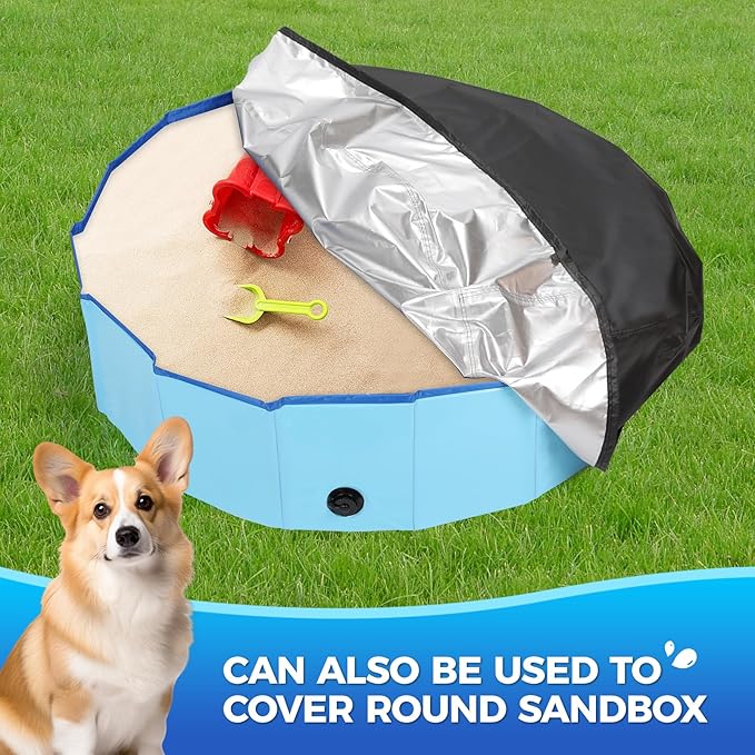 87 inch Foldable Dog Pet Bath Pool Cover, Portable Round Collapsible Pool Cover with Oxford Cloth Material and Drawstring Design for Dog Pet Pool, Waterproof and Dustproof (Black)