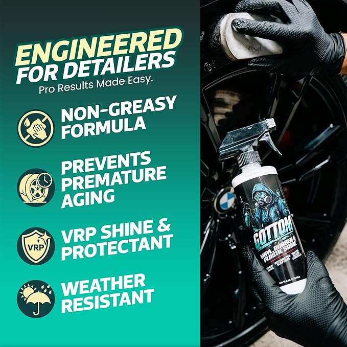 Gottom Vinyl, Rubber & Plastic Shine - 16oz, Cherry Vanilla Scent - VRP Gloss Dressing for Plastic, Car Interior & Tire Dressing, UV Protection, Plastic Restorer, Long-Lasting Gloss Finish