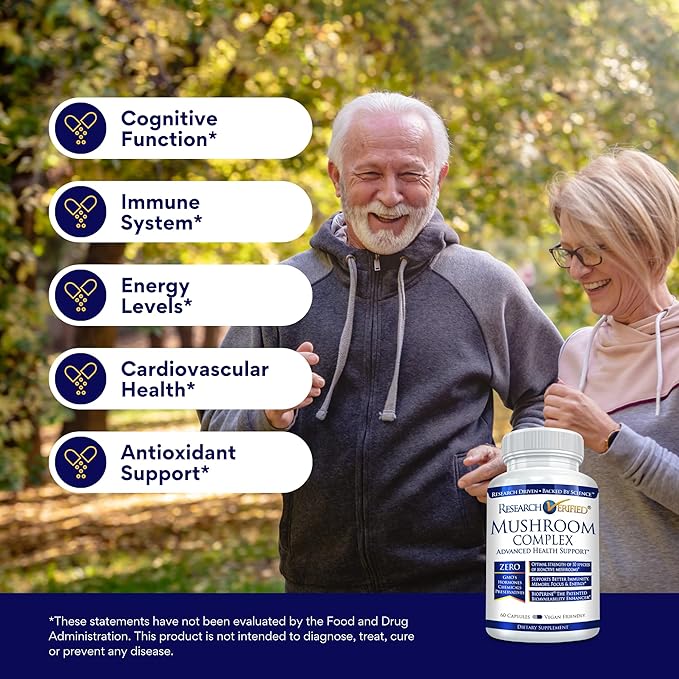 Research Verified Mushroom Complex - Support Immunity, Boost Antioxidants, Improve Cognitive Function - 10 Mushrooms Including Reishi, Maitake, and Shiitake - 360 Capsules - Vegan