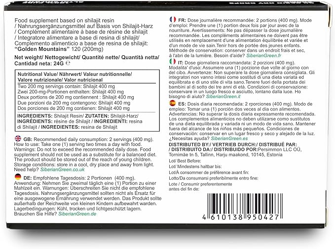 Premium Pure Shilajit Dry Drops Altai Golden Mountains - 120 Count (200 mg) Authentic Safety & Quality Certificate - US Lab Tested Fulvic Acid