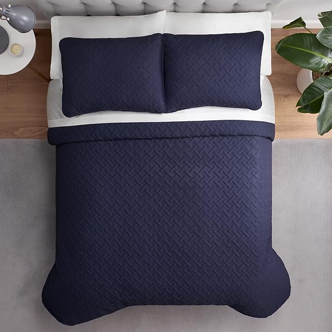 Serta ComfortSure Soft 2-Piece Twin Quilt Bedding Set, Includes Bedspread/Coverlet and Pillow Sham, Bedding for All Seasons, Machine Washable, Navy