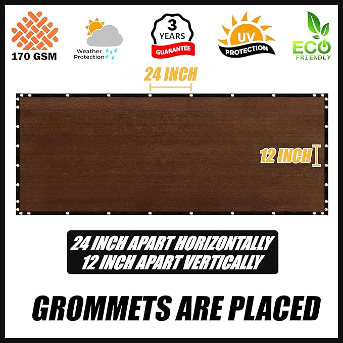 Royal Shade Custom Size 6' x 68' Brown Fence Privacy Screen Windscreen Cover Netting Mesh Fabric Cloth - Cable Zip Ties Included (We Make Custom Size)