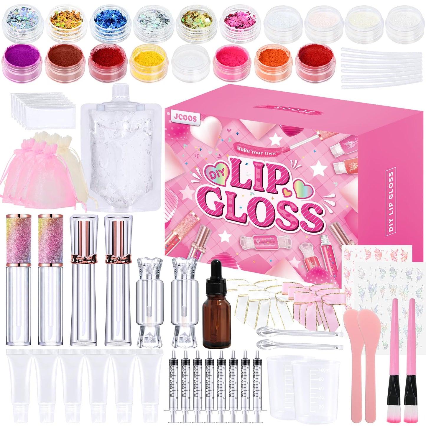 JCOOS Lip Gloss Making Kit, Lip Gloss Set for Teens Lip Kit Fun DIY Lipgloss Making Kit, Lip Gloss Kit for Girls, Make Your Own