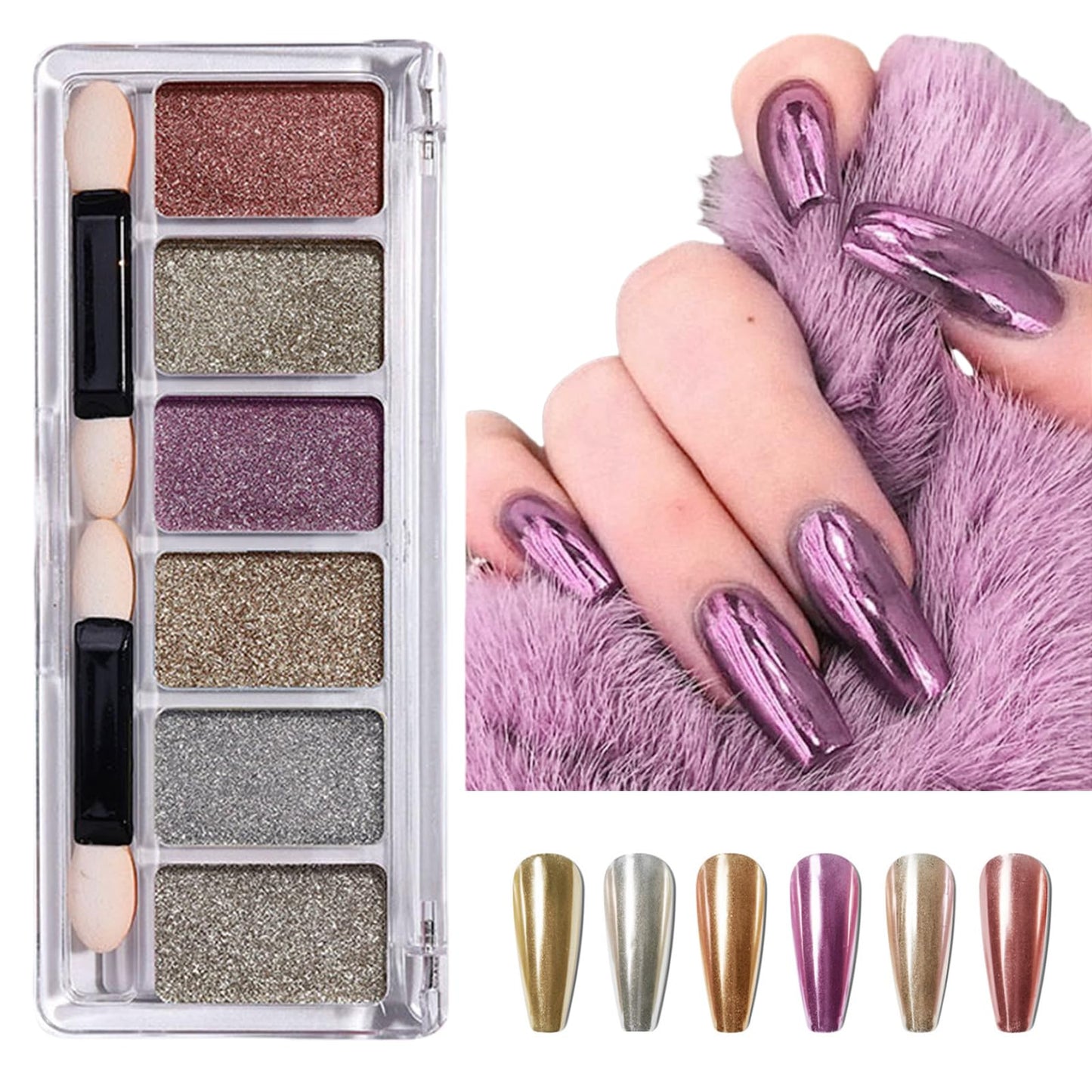 Solid Mirror Chrome Nail Powder,Chrome Nail Powder Palette Nail Pigment Powder,Rose Gold Sliver Pink Metallic Mirror Effect Chro