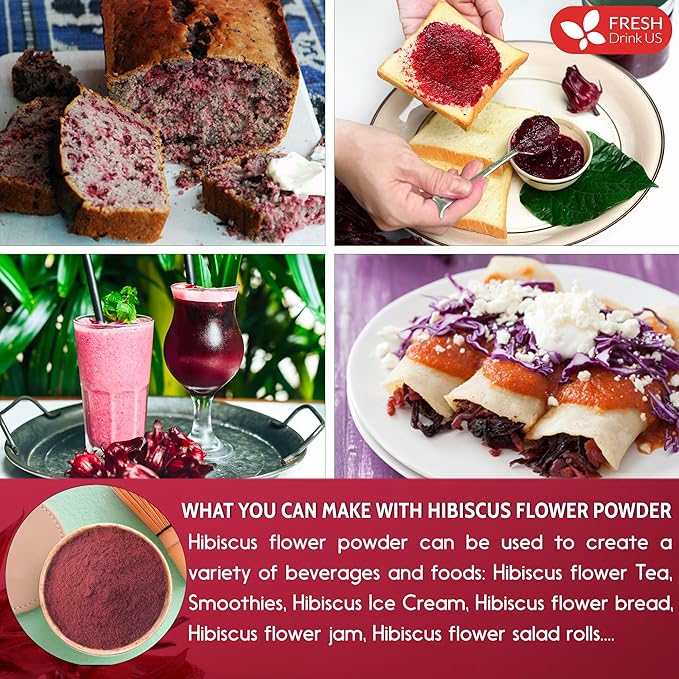 FreshDrinkUS, Premium 28oz Hibiscus Flower Powder, 100% Natural and Pure from Hibiscus Flowers, Natural Food Coloring, Hibiscus Flowers Tea, No Additives, No Gluten, No Sugar, Vegan