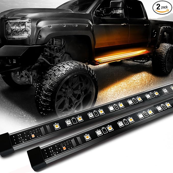 OPT7 Sidekick 78" Running Board Lights 2PCS LED Strips w/Sequential Amber Turn Signal Side Marker, DRL, White Courtesy Light for Extended Crew Cab Pickup - Truck Decorations
