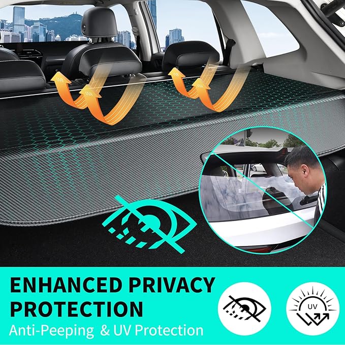Tecoom Retractable Cargo Cover fit for Blazer EV 2024 Accessories, Rear Car Trunk Covers fit for 2024 Blazer EV, Anti-Peeping Security Shade Carbon Fiber Luggage Privacy Screen
