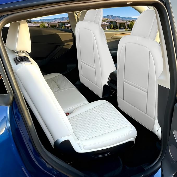 for Tesla Model Y 7 Seaters Seat Cover The First and Second Row Car Seat Cover Custom 2020-2024 (White-2 Rows)