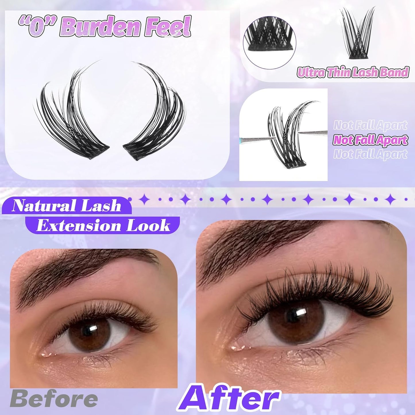 ALICE DIY Eyelash Extension Kit | 196pcs Natural Wispy Clusters | 10-18mm