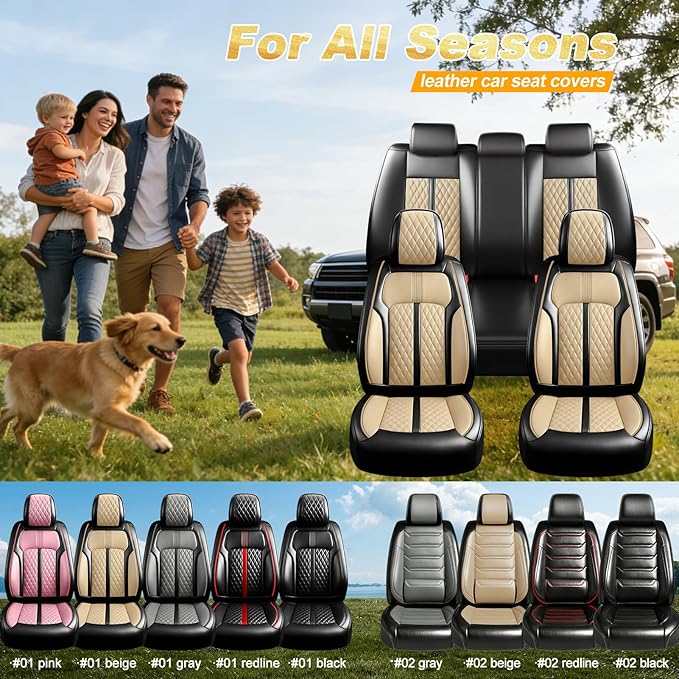 Fit Equinox Car Seat Covers for Chevrolet/Chevy Equinox 2007-2026, Premium Full Coverage Leather, Airbag Compatible, Waterproof All Weather Seat Cushion Protector, Full Set, Black+Beige