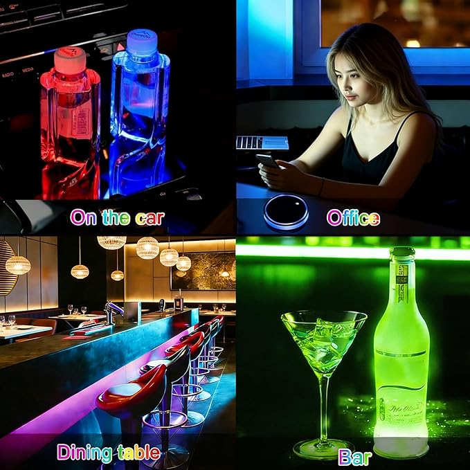 American Flag LED Cup Holder Lights for Car,2Pcs LED Light Up Cup Holder Coasters with USB Charging 7 Colors 3 Modes,Waterproof Interior Atmosphere Lamp,Car Decor Accessories Gifts for Women Men