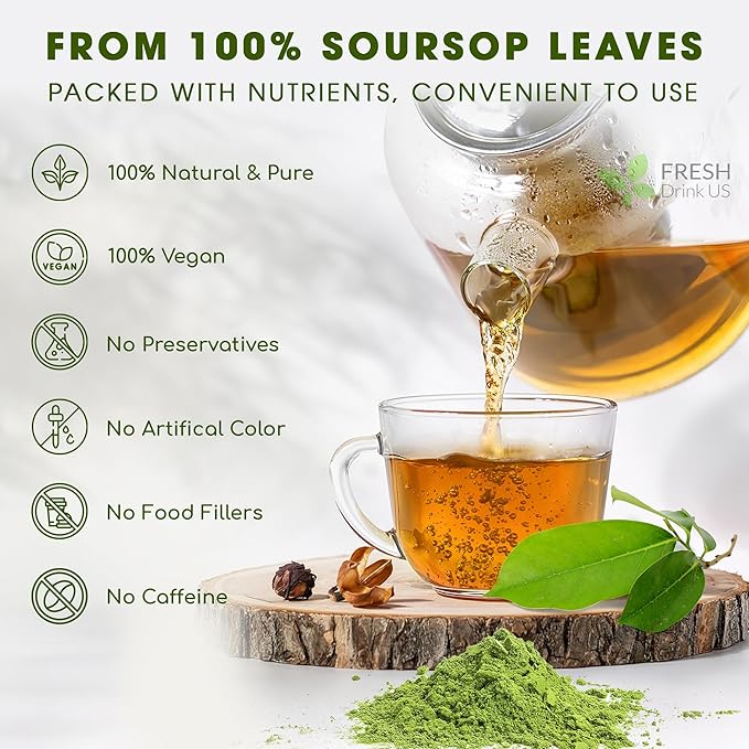FRESHDRINKUS, Premium 10oz Soursop Leaf Powder, 100% Natural and Pure from Soursop Graviola Leaves, Soursop Leaf Tea, Hoja Guanabana, No Additives, No Gluten, No Sugar, Vegan