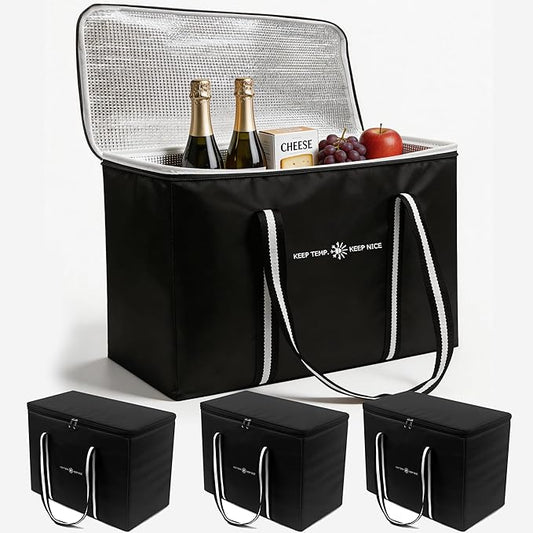 modscape Large Heavy Duty Insulated Grocery Bags–Delivery Bags with Hard Bottom Food Transport,Thermal Bags for Cold and hot Food, Collapsible Cooler for Shopping & Travel, Camping & Beach